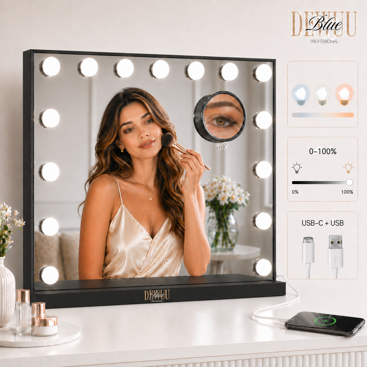 Hollywood Kosmetikspiegel 58x48 Led Schwarz