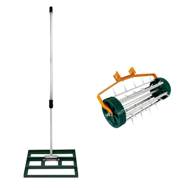 Rasenrakel 50cm und rollender Rasenlüfter Grün 1.9m