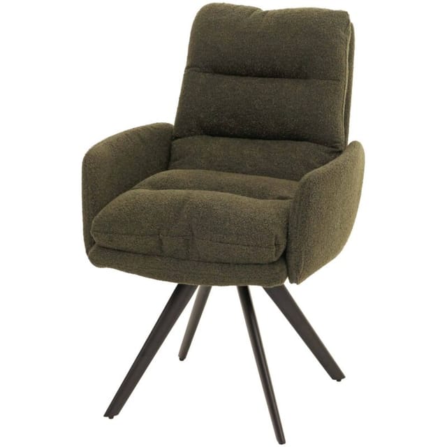 Neuwertig] Esszimmerstuhl HHG 481, Küchenstuhl Stuhl, drehbar Auto-Position Stoff/Textil Bouclé mvg grün, mit Armlehne