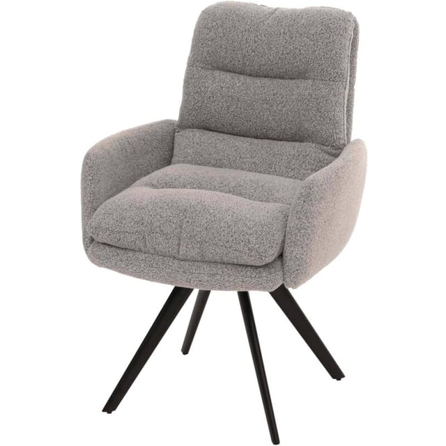 Neuwertig] Esszimmerstuhl HHG 481, Küchenstuhl Stuhl, drehbar Auto-Position Stoff/Textil Bouclé mvg hellgrau, mit Armlehne
