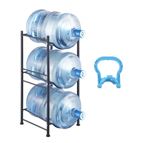 VEVOR Wasserkrughalter mit 3 Ebenen, 5-Gallonen-Wasserflaschenhalter, einreihiges Wasserflaschenregal für 3 Flaschen, robustes Wasserkrugregal für Küche, Büro, Wohnzimmer, schwarz