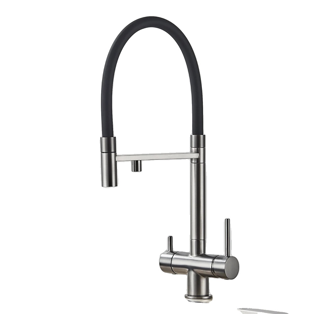 Flexible, Ausziehbare Küchenarmatur, Zwei Wasserfunktionen, Elegante Messingoberfläche
