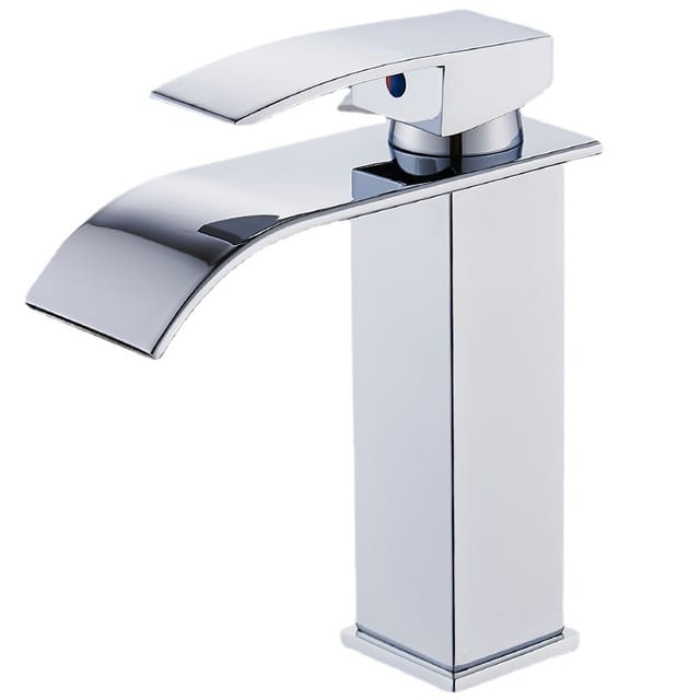 Linghhang - Moderner Wasserfall-Badezimmerhahn, eleganter Design-Wasserfall-Waschbeckenhahn, Messing-Badezimmermischbatterie, heißes und kaltes