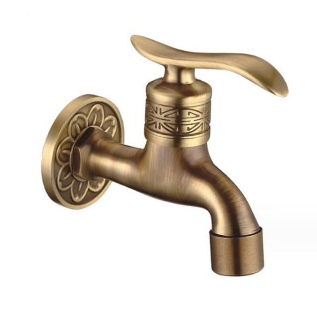 Linghhang - Universal-Wasserhahn aus antikem Messing, wandmontierter Waschmaschinenhahn für Waschküche und Badezimmer, langer Kaltwasserhahn mit