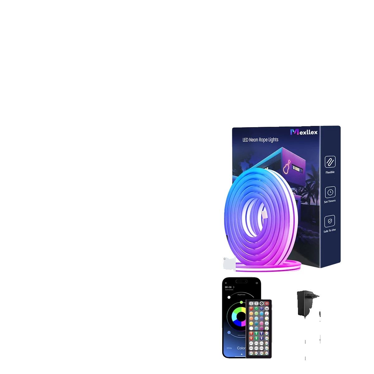 Led-neon-lichterkette, Bluetooth-steuerung, Wasserdicht, 20 M, Eu-stecker