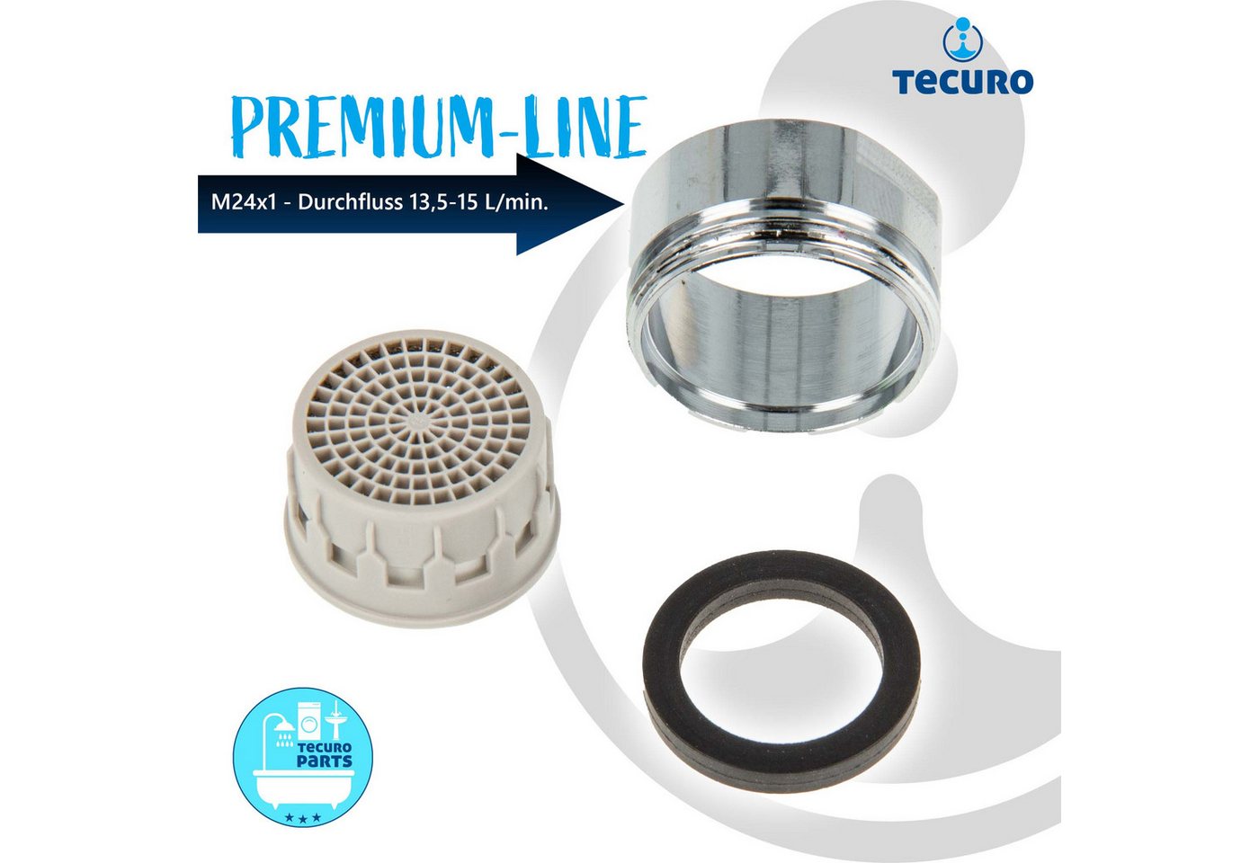 Tecuro - premium Mischdüse Strahlregler M24x1 ag, Durchflussklasse a: 13,5 - 15,0 l/min, verchromt Bild 2