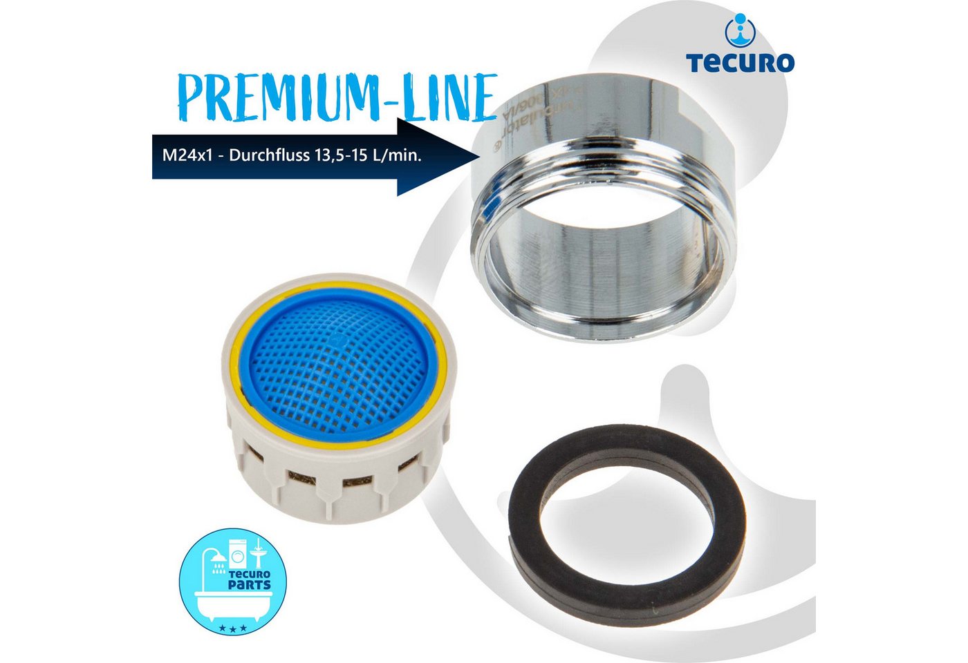 Tecuro - premium Mischdüse Strahlregler M24x1 ag, Durchflussklasse a: 13,5 - 15,0 l/min, verchromt Bild 3