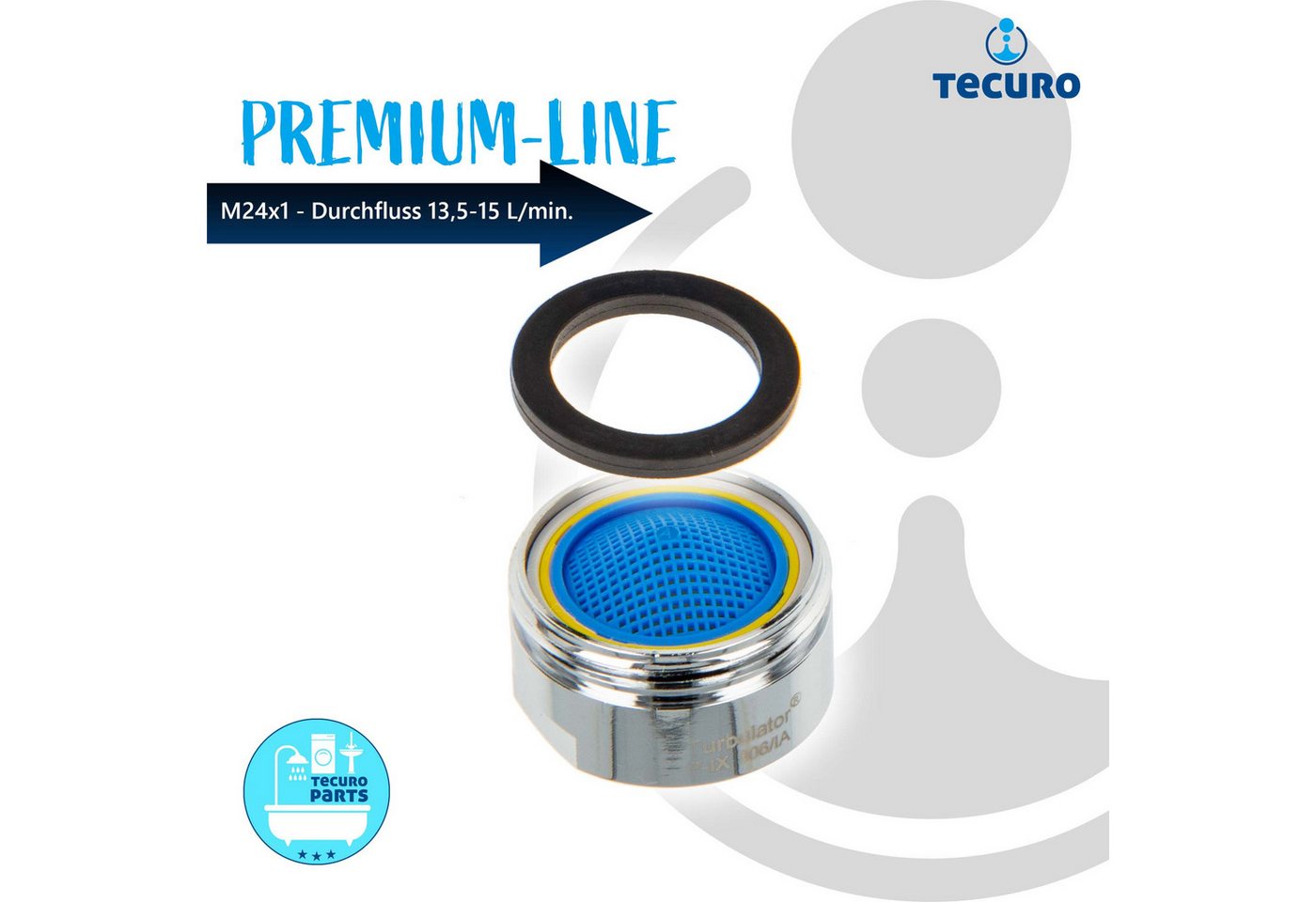 Tecuro - premium Mischdüse Strahlregler M24x1 ag, Durchflussklasse a: 13,5 - 15,0 l/min, verchromt Bild 4
