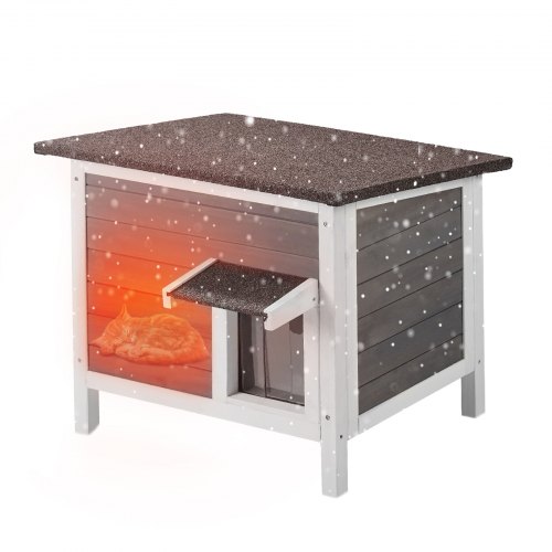 Katzenhaus Für Draußen, Wetterfest, Unterschlupf Für Wildkatzen Für Mehrere Katzen, Katzen-/kaninchenhaus Aus Holz Für Draußen, Rundum Schaumisoliert, Offenes Dach, Türklappen Aus Pvc, 61 X 50 X 53 Cm