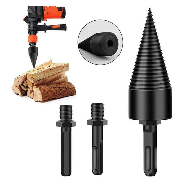 FOREHILL Holzspalter-Set mit Elektrohammer, hochharte Spaltbohrer, 42 Bohrer + 3 Schäfte (Rundschaft, Vierkantschaft, Sechskantschaft), 700 g