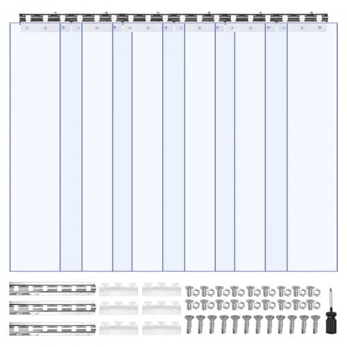 Streifenvorhang, 213,4 Cm Höhe X 96,5 Cm Breite, 0,2 Cm Dicke, 6 Stück Transparenter Pvc-streifen-türvorhang, Gefrierschrankvorhang, Kunststoff-türstreifen Für Begehbare Gefrierschränke - Vevor