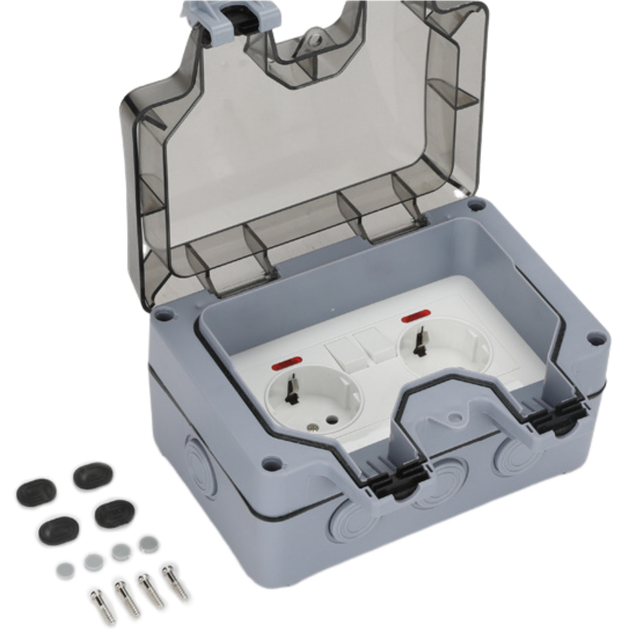 Wasserdichte Steckdose, Doppelte Außensteckdose, IP66, wasserdichte Wandsteckdose, 16 a - Ymyny