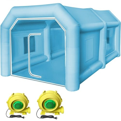 Aufblasbares Spritzkabinenzelt Nach Maß, Aufblasbares Lackierkabinenzelt 750 W + 350 W Auto Lackierkabine Arbeitsplatz 210d Oxford-gewebe Mit 2 Gebläsen 4 X 2,5 X 2,2 M Blau Autoparkgarage - Vevor