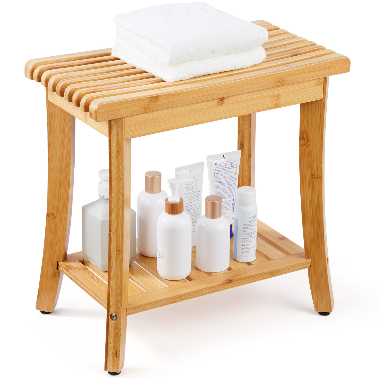 Vevor Duschbank Aus Bambus, 48,6 X 28,6 X 46,6 Cm, Wasserdichter Duschhocker Mit Ablagegriff, 150 Kg Tragkraft, Spa-badewannensitz-organizer, Für Erwachsene, Senioren, Frauen, Ältere Menschen