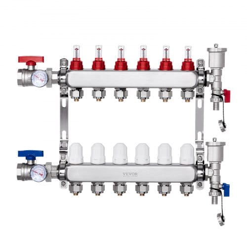 6-zweig-wärmeverteilungsverteiler, 1/2-zoll-pex-rohrverteiler, Edelstahl-pex-verteiler Für Hydronische Fußbodenheizung, Wärmeverteilungs-pex-verteilersatz Mit 1/2-zoll-adaptern Im Lieferumfang Enthalt