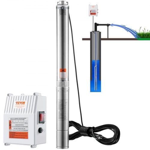 Vevor Tiefbrunnen-tauchpumpe, 1500 W, 230 V, 60 Hz, 9,8 M³/h, 108 M Förderhöhe, Mit 19,4 M Kabel Und Externer Steuerbox, Edelstahl-wasserpumpen Für Industrie, Bewässerung Und Heimgebrauch
