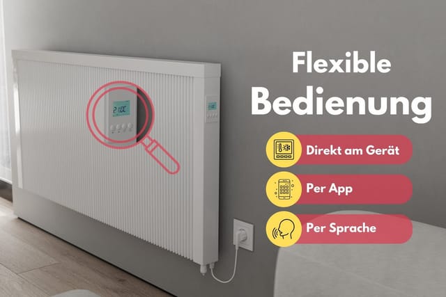 Elektroheizung areo smart Flächenspeicherheizung 1300 Watt - digitales Thermostat mit LCD-Display - Option zur Appsteuerung von Evarmo