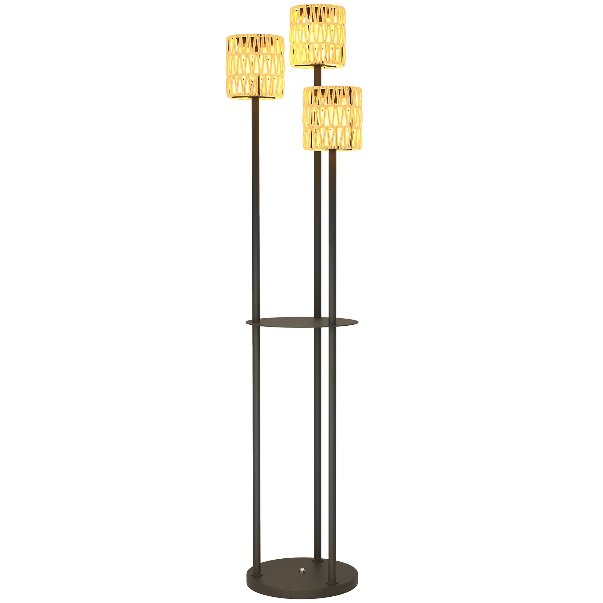 Solar-stehleuchte Im Rattan-stil, Solarlampe Mit Lichtsensor, 3-flammig, Solarlampe Im Bohème-stil, Schutzart Ip44, Ø 37 X 144 Cm (höhe)