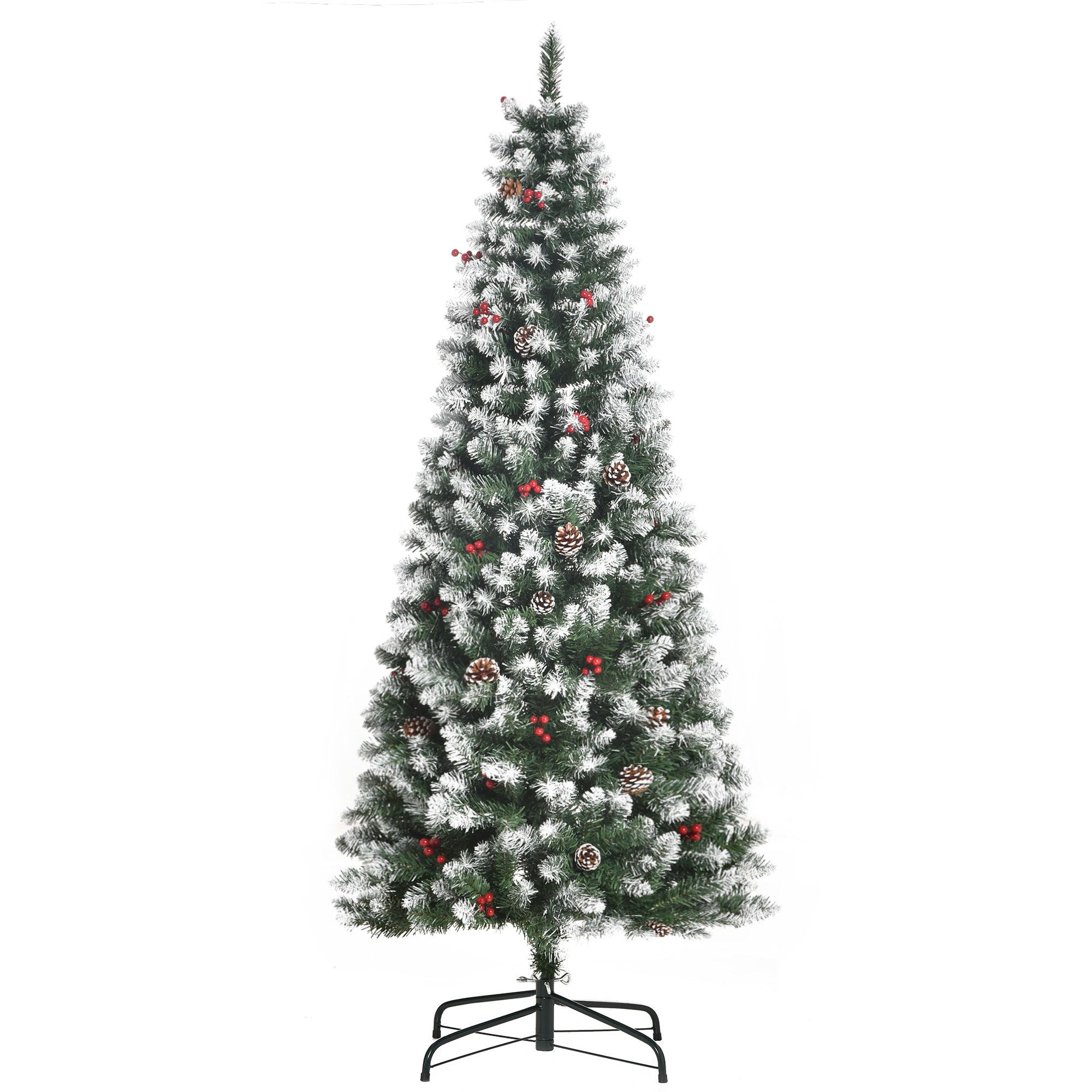 Künstlicher Weihnachtsbaum (180 Cm) Mit 618 Zweigen, Beeren, Tannenzapfen Und Schneebedeckten Spitzen – Grüne Weihnachtsdekoration Für Drinnen