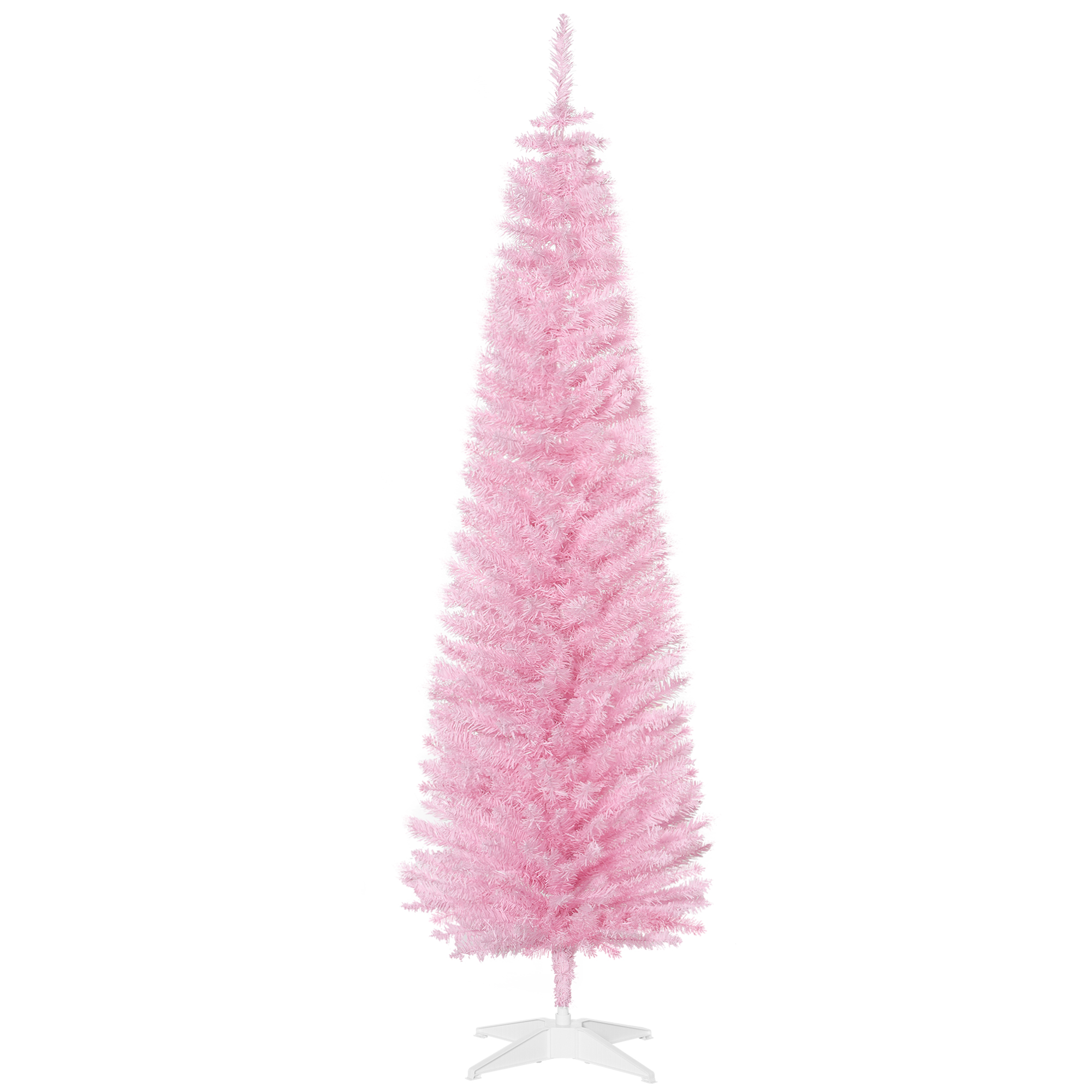 180 Cm Schmaler Künstlicher Weihnachtsbaum Mit 390 Zweigen Und Abnehmbarem Sockel, Einfach Aufzubauen, Rosa