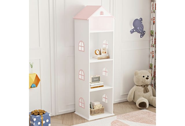 Kinderregal Vipsali 140x40x35 cm Weiß/Rosa [en.casa]