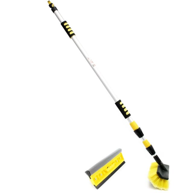 2in1 3D Teleskop Waschbürste mit Schlauchanschluss 145-300cm mit 2 Köpfen Bürste Schwamm Abzieher für Pkw, Lkw, Wohnmobil - Xpotool