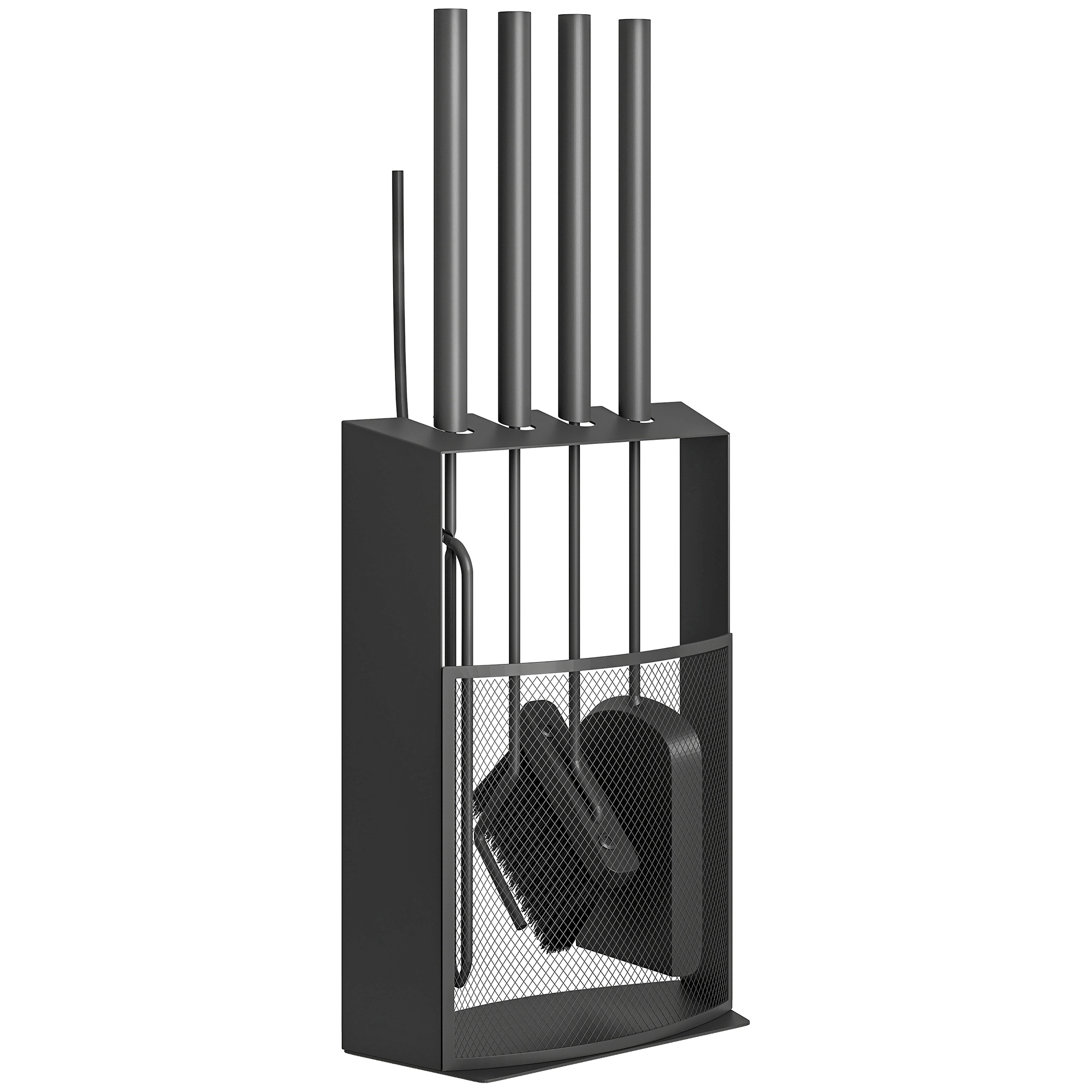 5-teiliges Kaminbesteck-set Aus Metall, Bestehend Aus Bürste, Schaufel, Schürhaken, Zange Und Ständer, 28 X 13 X 59,5 Cm, Schwarz