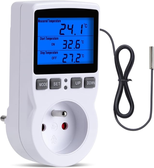 Terrarienthermostat mit LCD-Bildschirm und Sonde, digitaler Heiz- und Kühlthermostat für Gewächshaus, ReptilienFR-Stecker: