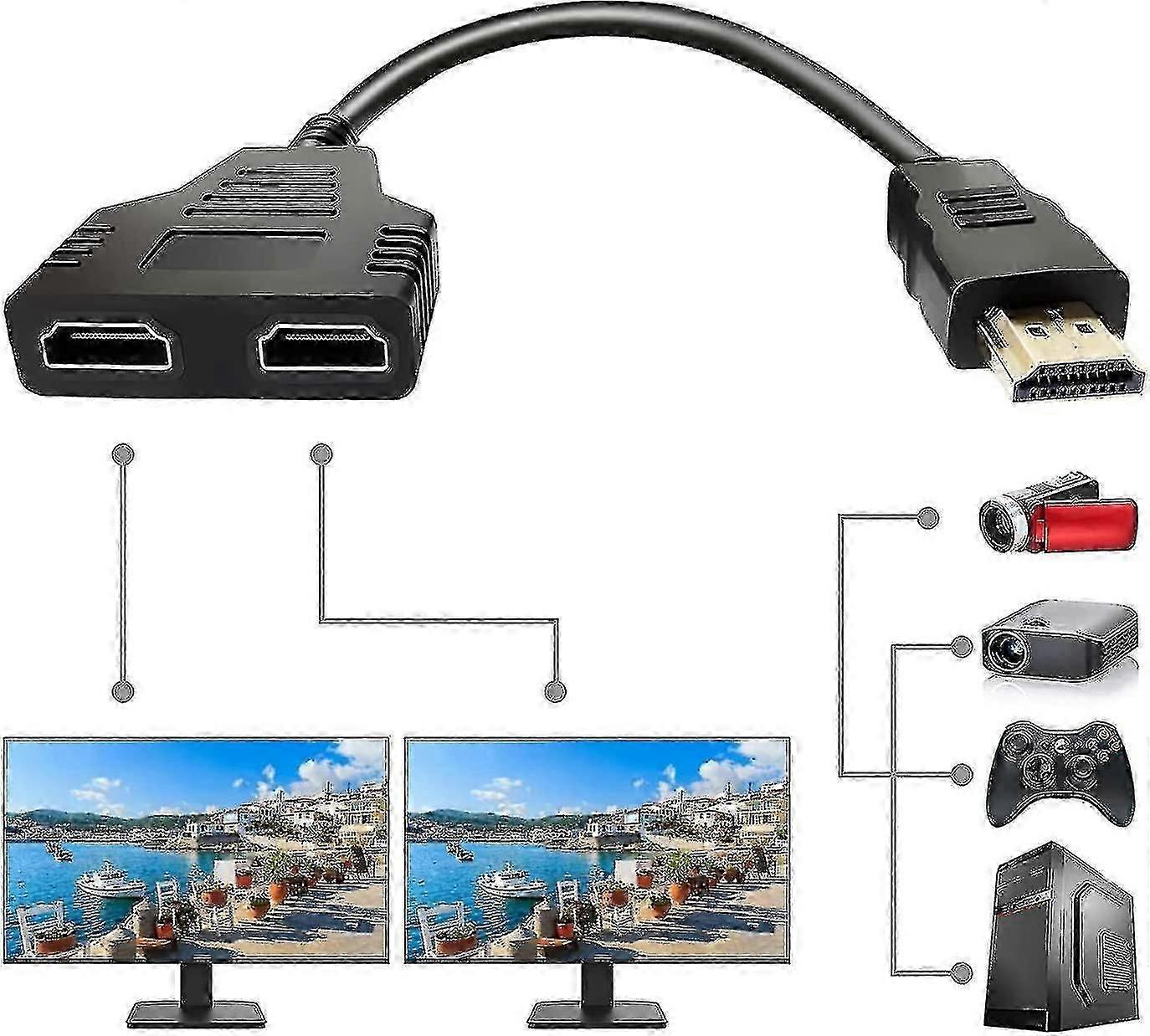 Hdmi-splitter-adapter, 1080p Hdmi-stecker Auf Zwei Hdmi-buchsen