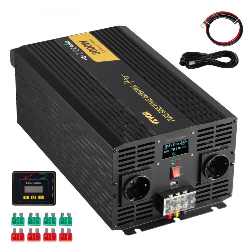 Vevor Wechselrichter Mit Reiner Sinuswelle, 3000 Watt, Dc 24 V Auf Ac 230 V, Wechselrichter Fürs Auto, Mit Usb-anschluss, Lcd-display, Fernbedienung Und Eu-steckdosen, Für Wohnmobil, Lkw, Auto