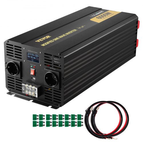Vevor Wechselrichter, 6000 W, Modifizierter Sinus-wechselrichter Dc 12 V Auf Ac 230 V Auto-konverter Mit Lcd-display, Fernbedienung, Led-anzeigen, Eu-steckdosen, Wechselrichter, Für Auto, Wohnmobil