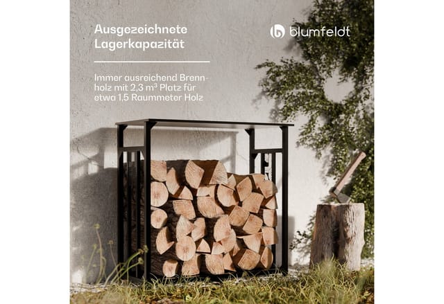 Valdivian Kaminholzregal – 2,3 m³ Metall-Brennholzregal mit Stahldach & Regenschutz, Robustes Holzlager Innen, Wetterfestes Feuerholzregal, Inkl.
