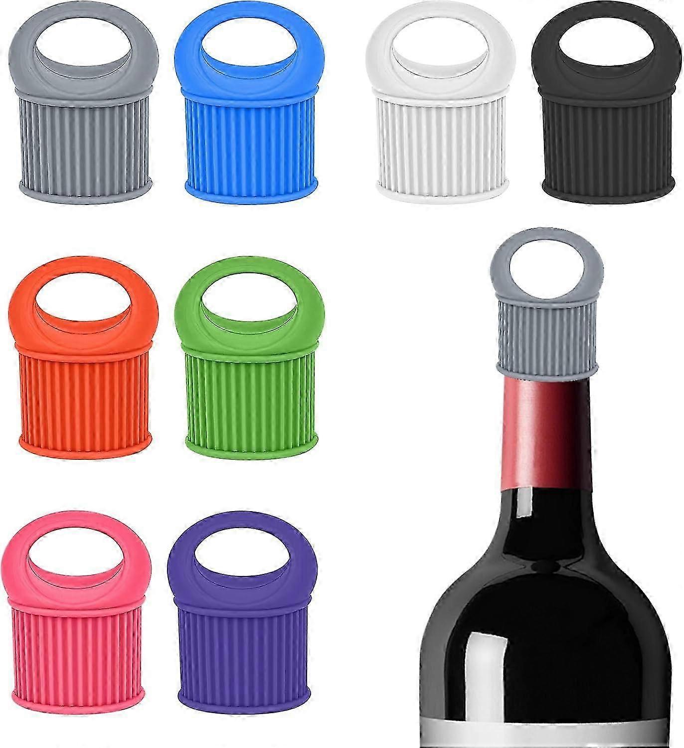 Set Mit 8 Silikon-weinstopfen, Wiederverwendbare Kapseln Für Weinflaschen, Luftdichte Deckel Für Bierflaschen, Küchen- Und Barzubehör.