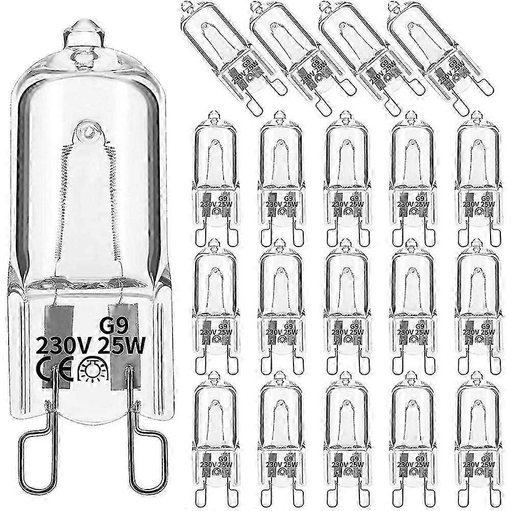 Packung Mit 20 G9-halogenlampen, 25 W, Klar, Dimmbar, Warmweiß 2800 K, Für Kronleuchter Und Pendelleuchten.