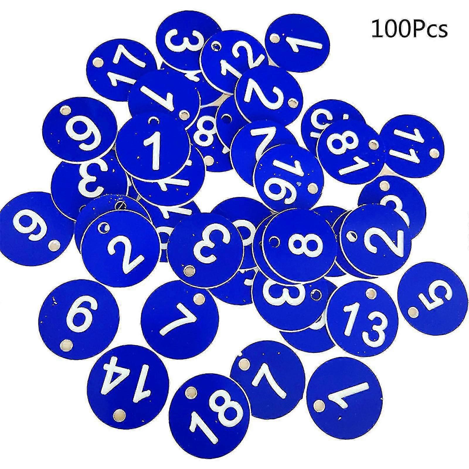 100 Nummerierte Kunststoff-kennzeichnungsanhänger Von 1 Bis 100, Graviert Und Farbig Für Schlüsselanhänger (blau)