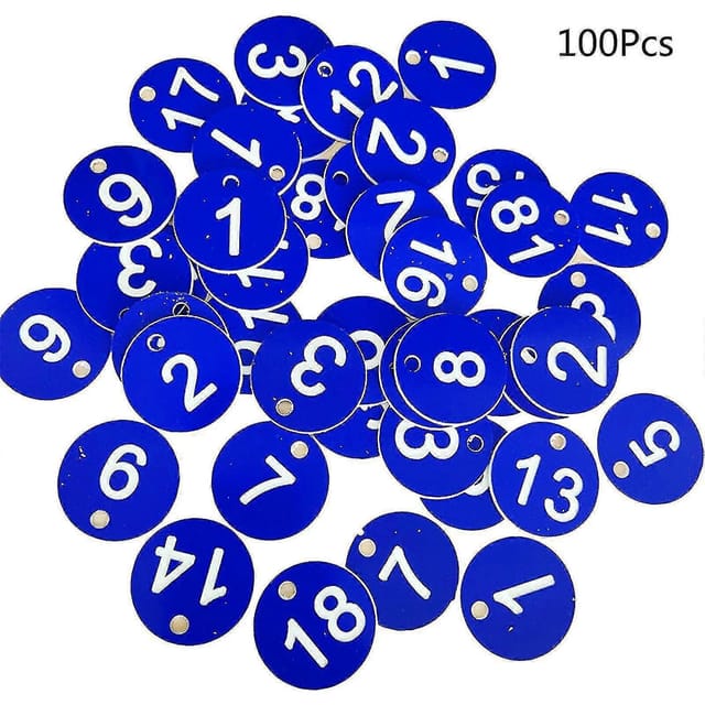 100 Nummerierte Kunststoff-kennzeichnungsanhänger Von 1 Bis 100, Graviert Und Farbig Für Schlüsselanhänger (blau)