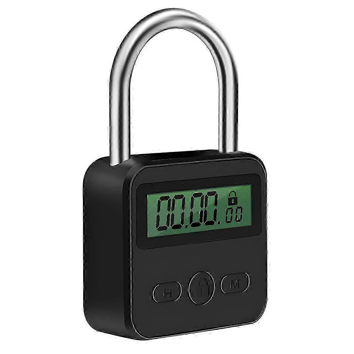 Multifunktionaler Elektronischer Timer Mit Lcd-bildschirm Und Vorhängeschloss, Usb-aufladbar, Maximale Laufzeit 99 Stunden, Aus Schwarzem Metall.