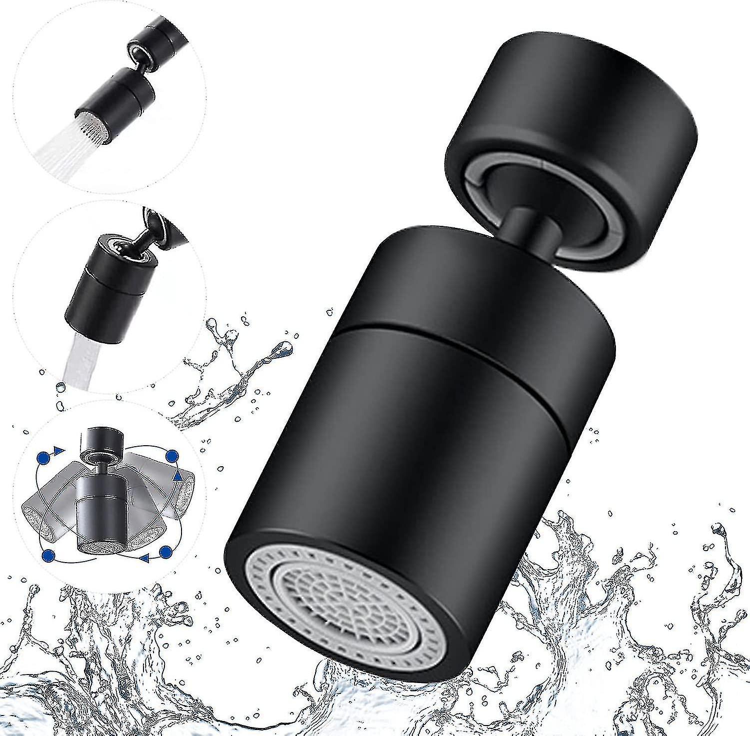 Neues Modell 2024: Schwarzer Wasserhahn-luftsprudler, 360°-drehung, 2 Einstellbare Modi, Filter Für Küchen- Und Badezimmerarmaturen, 22 Mm Innengewinde.