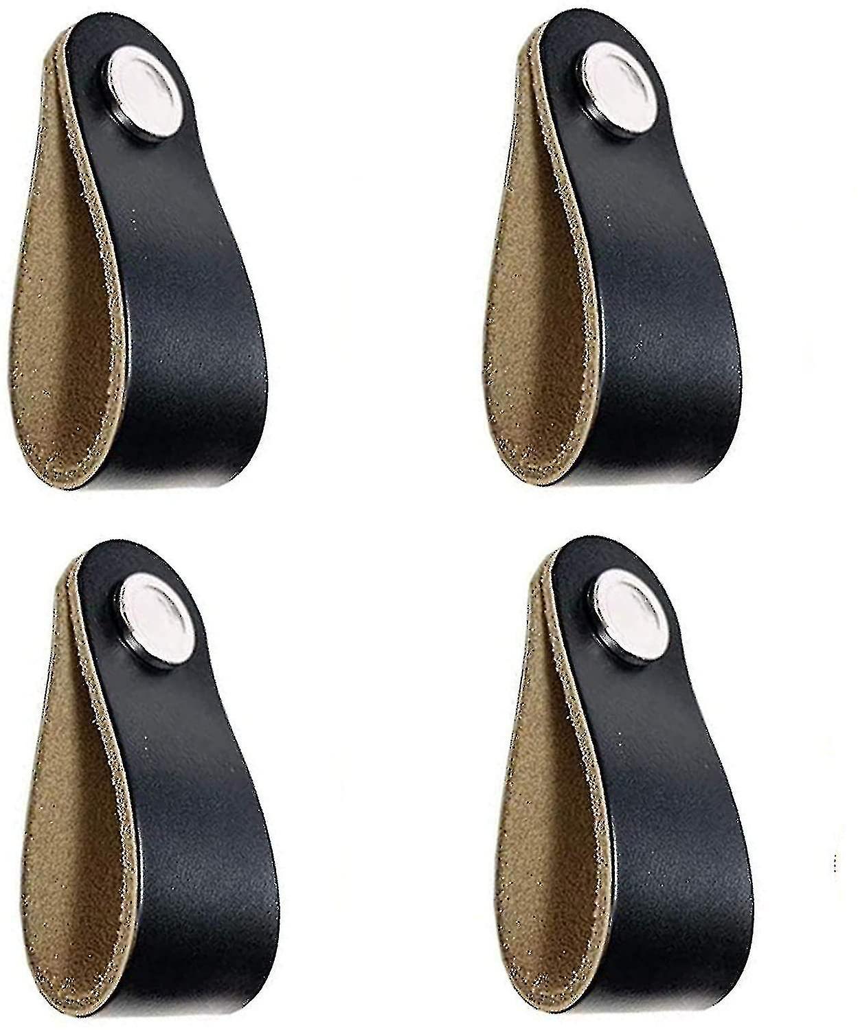 Set Mit 4 Schwarzen Ledergriffen Für Schubladen, Möbel Und Türen