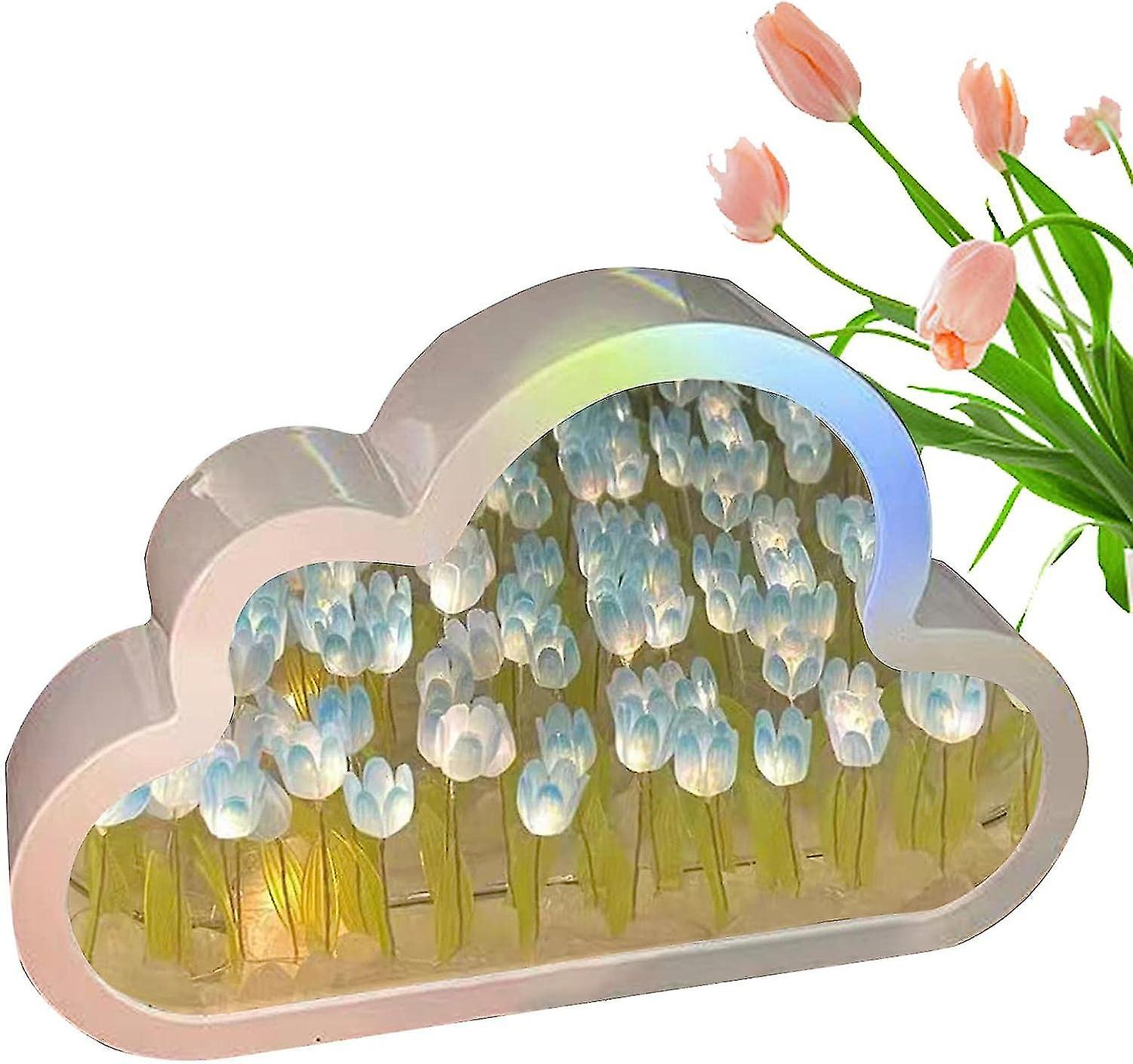 Tulpen-tischlampe Mit Wolkenspiegel, Handgefertigtes Led-nachtlicht In Tulpenform, Künstliche Blume, Tischlampe Für Schlafzimmer Und Büro