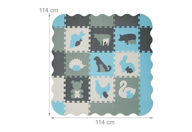 Relaxdays - Puzzlematte, 25tlg. Baby Spielmatte mit Rand, Tiermotive, schadstofffreie Schaumstoffmatte, Kindermatte, bunt