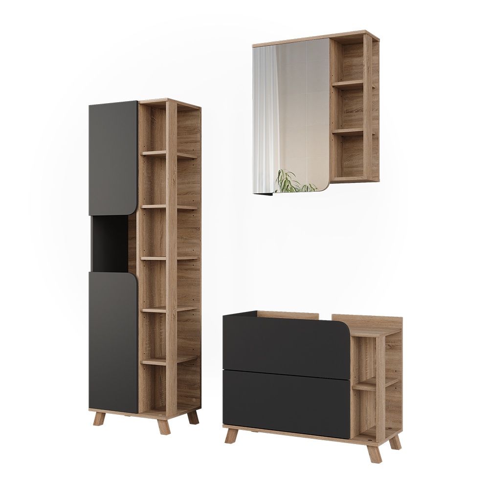 Badmöbel-set Karen, Anthrazit/sonoma, 3 Teile, Vicco
