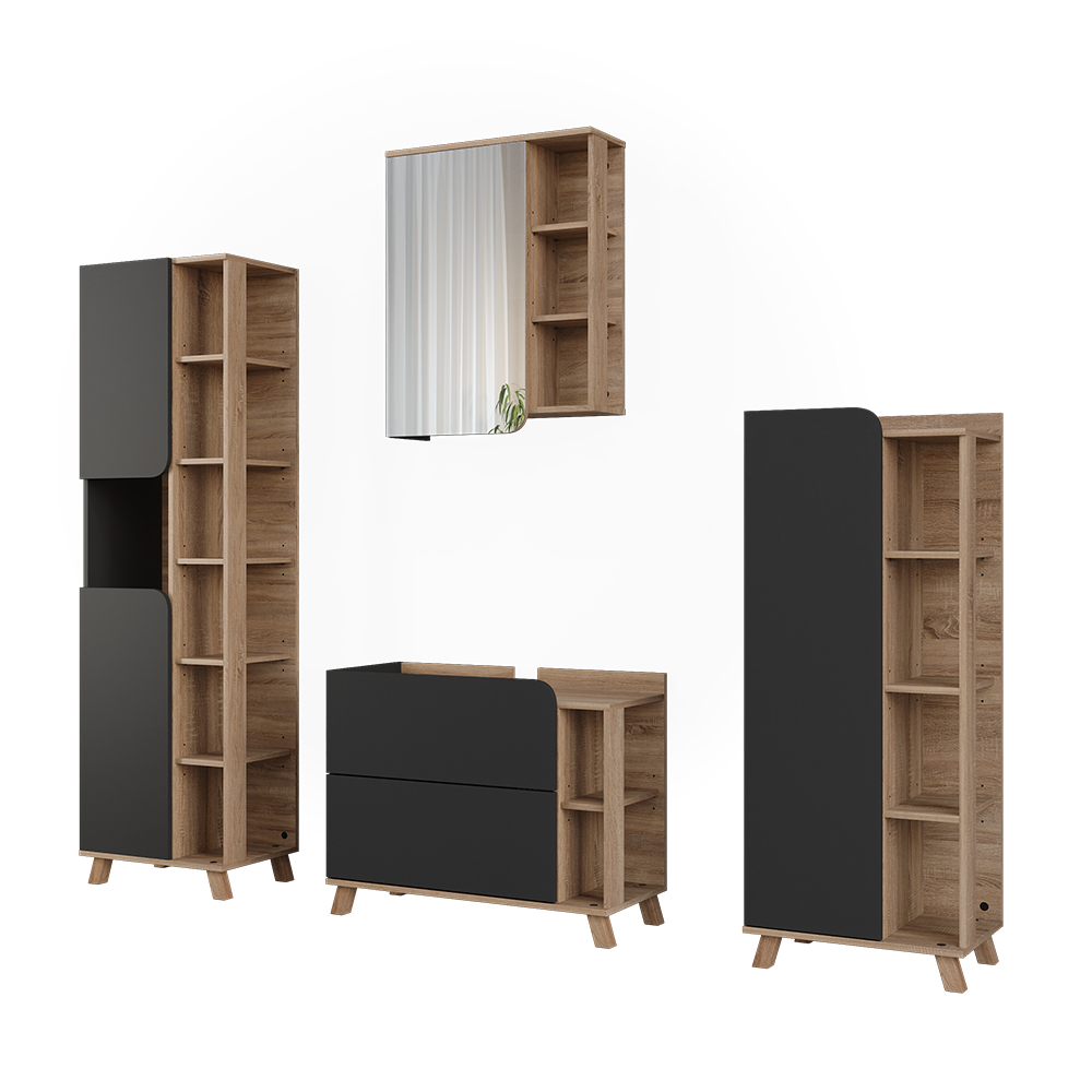 Badmöbel-set Karen, Anthrazit/sonoma, 4 Teile, Vicco