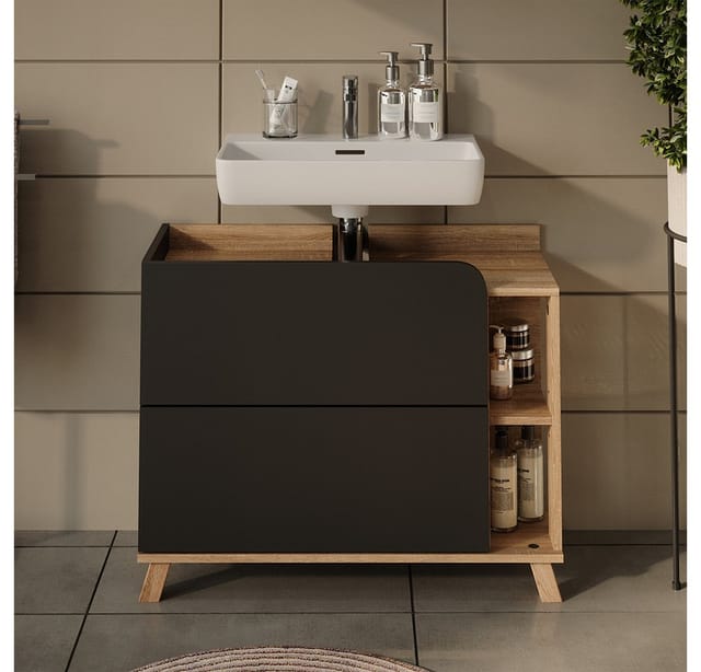 Waschbeckenunterschrank Karen, Anthrazit/sonoma, 80 X 65 Cm Mit 2 Schubladen, Vicco