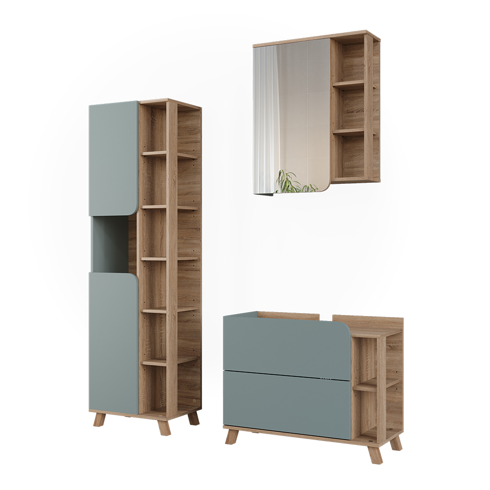 Badmöbel-set Karen, Blau/sonoma, 3 Teile, Vicco