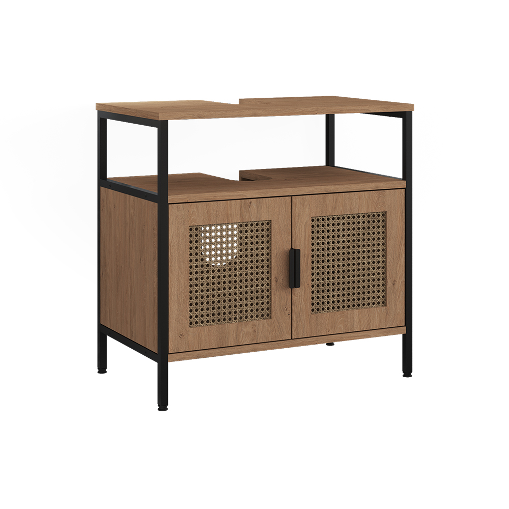 Waschbeckenunterschrank Linara, Eiche/schwarz, 60 X 59 Cm, Vicco