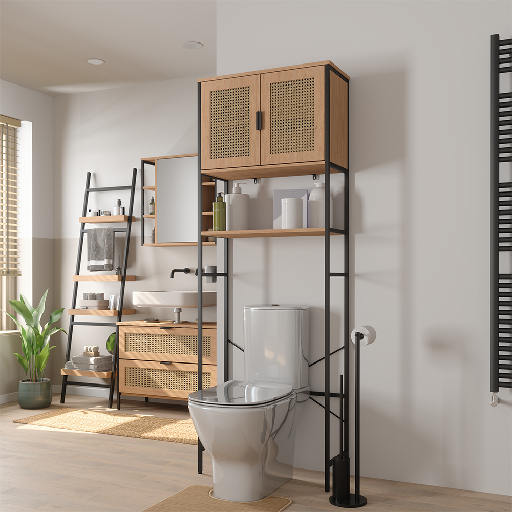 Toilettenschrank Linara, Eiche/schwarz, 64 X 180 Cm, Vicco