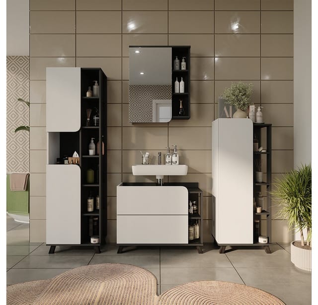 Badmöbel-set Karen, Weiß/anthrazit, 4 Teile, Vicco