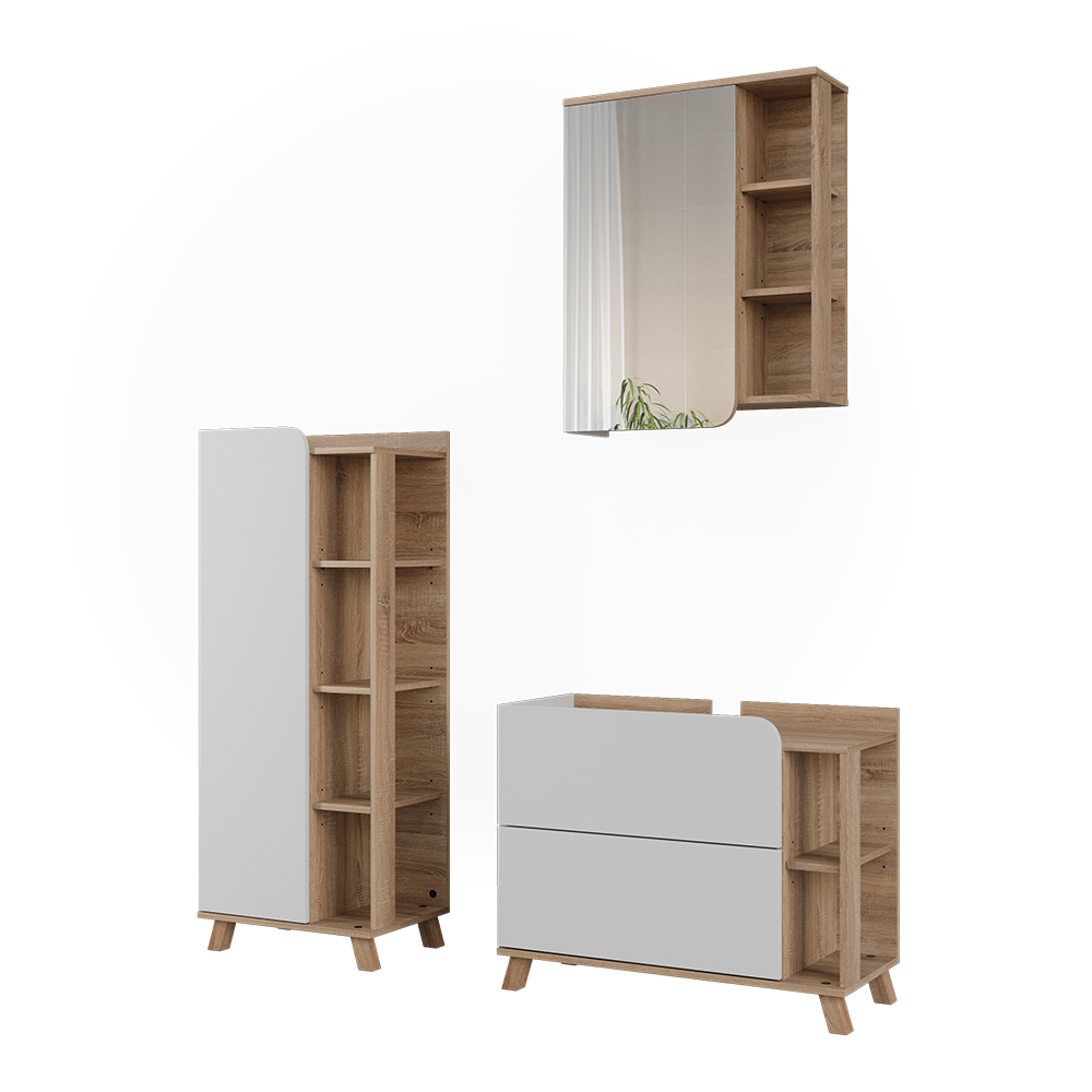 Badmöbel-set Karen, Weiß/sonoma, 3 Teile, Vicco