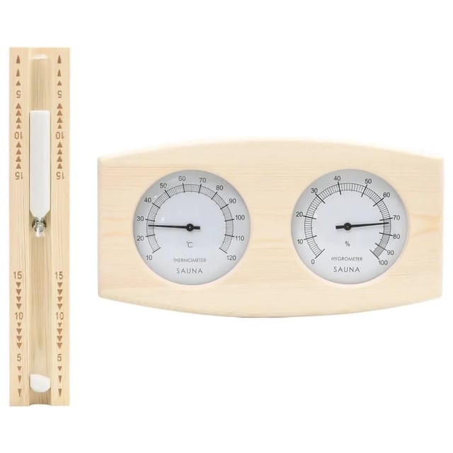 2-in-1 Sauna-Hygrothermograph und Sanduhr Set Massivholz Kiefer Vidaxl